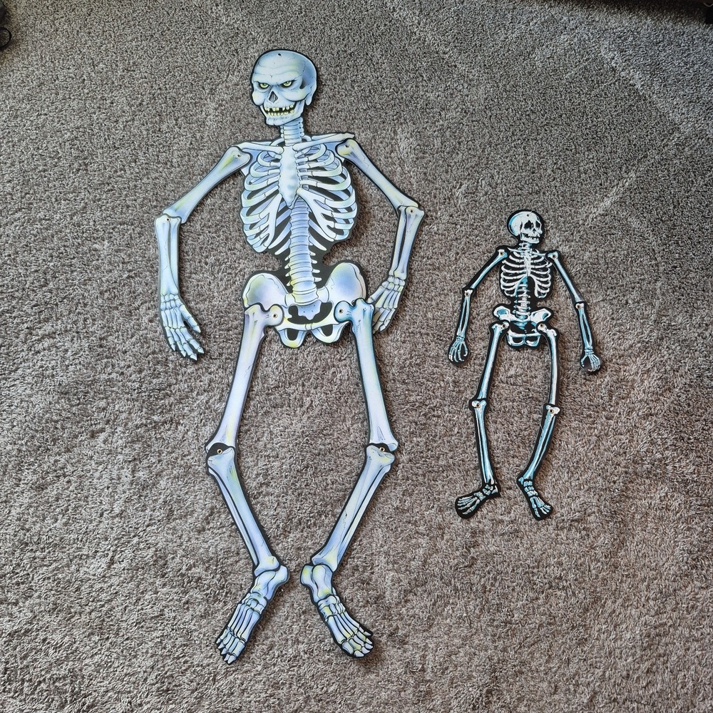 Vtg Jointed Halloween Skeleton with Modern Smaller Skeleton Decor 1980s?